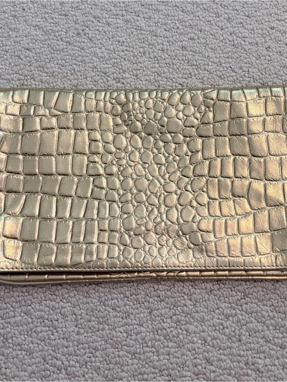 JOCELYN Metallic Gold Croc-Embossed Foldover Clutch
